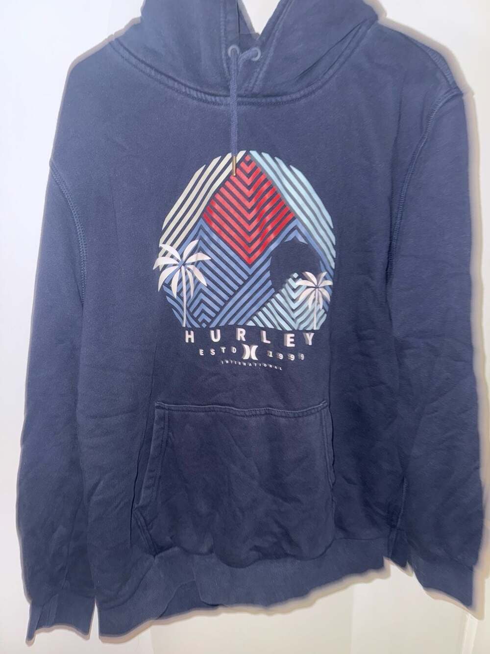 Hurley ESTD 1999 Navy Blue Graphic Palm Tree Pullover Hoodie